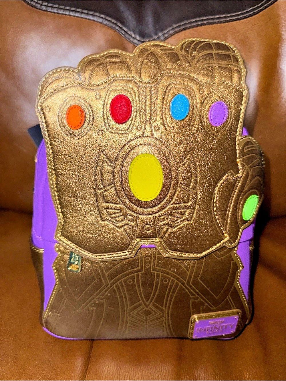 Loungefly Marvel Metallic Thanos Gauntlet Mini Backpack Purple & Gold